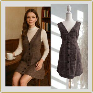 Plaid Sleeveless Button Front Jumper Dress Size L